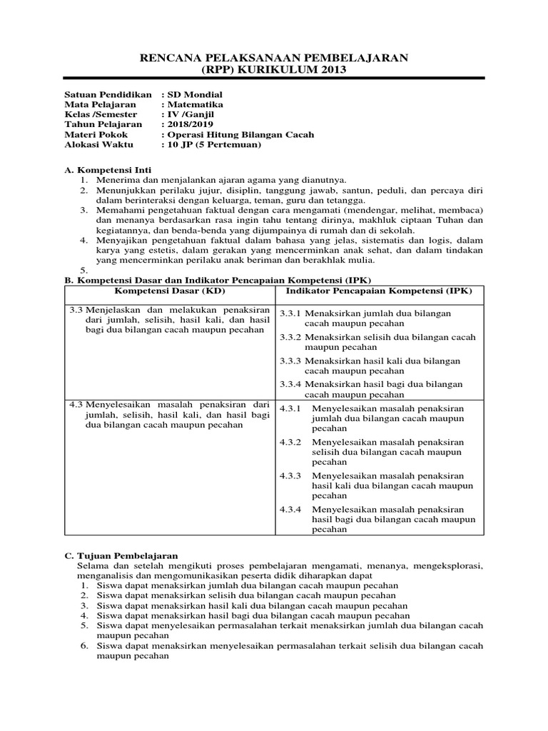 2 Rpp Operasi Hitung Bilangan Cacah Pdf