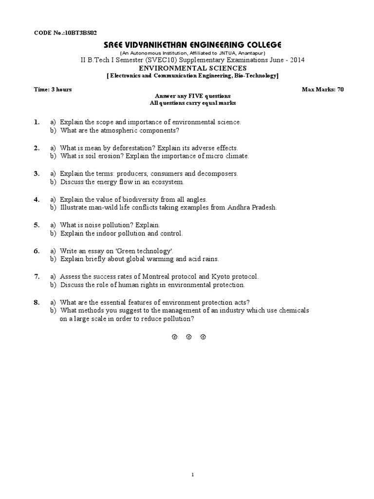 Environmental Science Exam Questions | PDF | Science & Mathematics