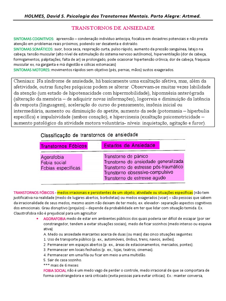 Sintomas e Tipos de Transtornos de Ansiedade | PDF | Depressão ...