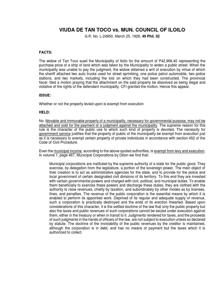 Municipal Property Exempt from Execution PDF Taxes Judgment (Law)