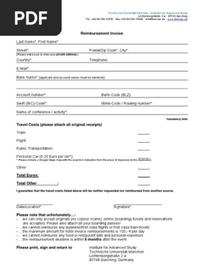Hotel Reimbursement Invoice