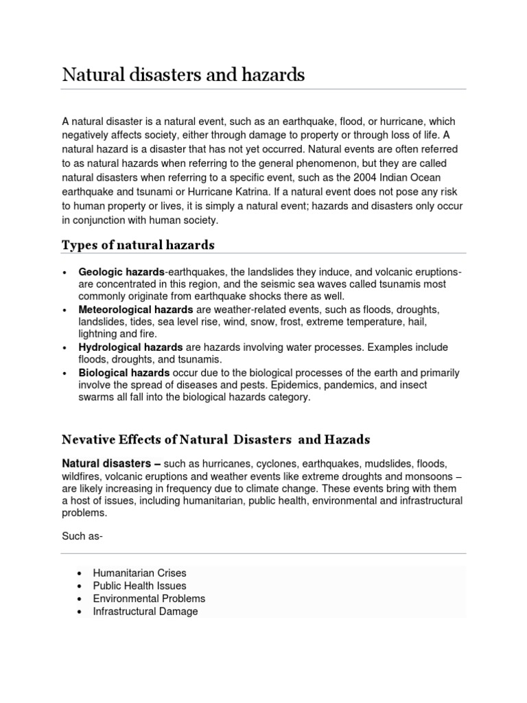 Understanding Natural Disasters and Hazards | PDF | Natural Hazards ...