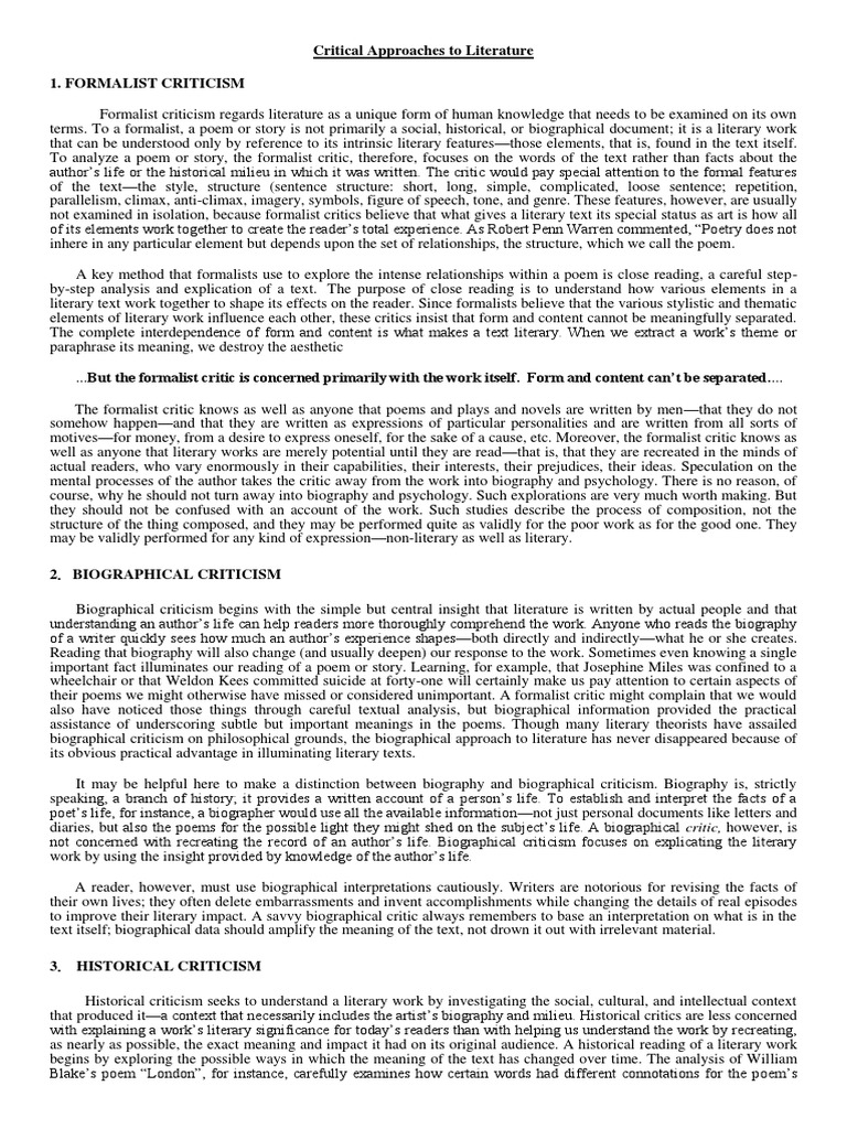 Critical Approaches To Literature 1. Formalist Criticism | PDF ...