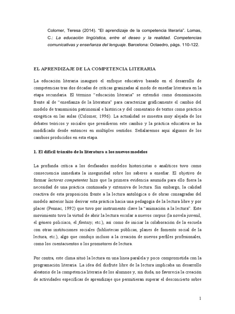 Significado de la competencia literaria | PDF | Plan de estudios ...