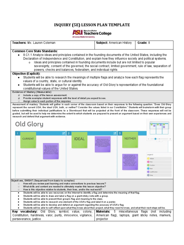 8th Grade American History Lesson Plan | PDF | Lesson Plan | Learning