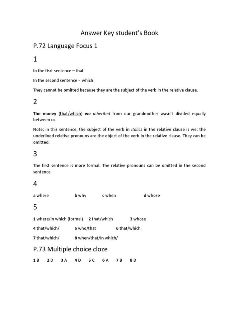 Student's Book Answer Key | PDF | Grammar | Communication