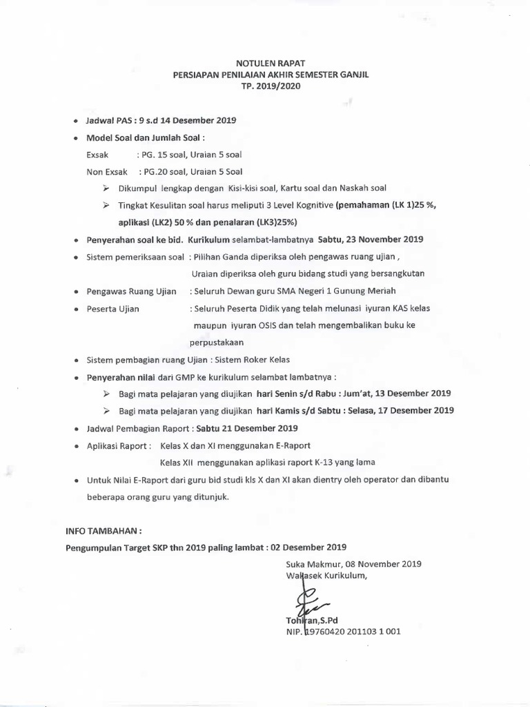 Notulen Rapat Persiapan Ujian Semester Ganjil Pdf