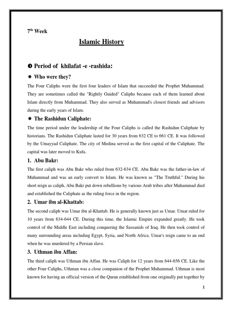7th Week Islamic Study Notes | PDF | Caliphate | Ali