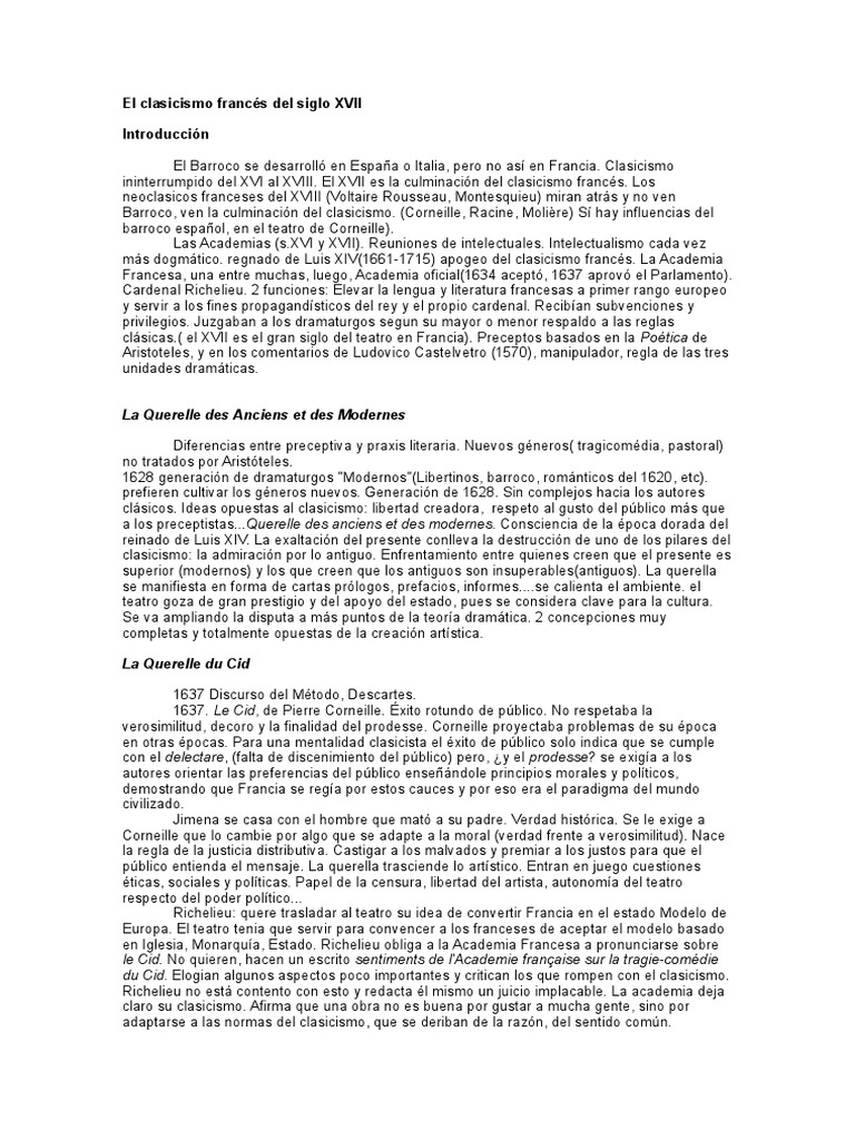 El Clasicismo Francés Del Siglo XVII PDF René Descartes Barroco