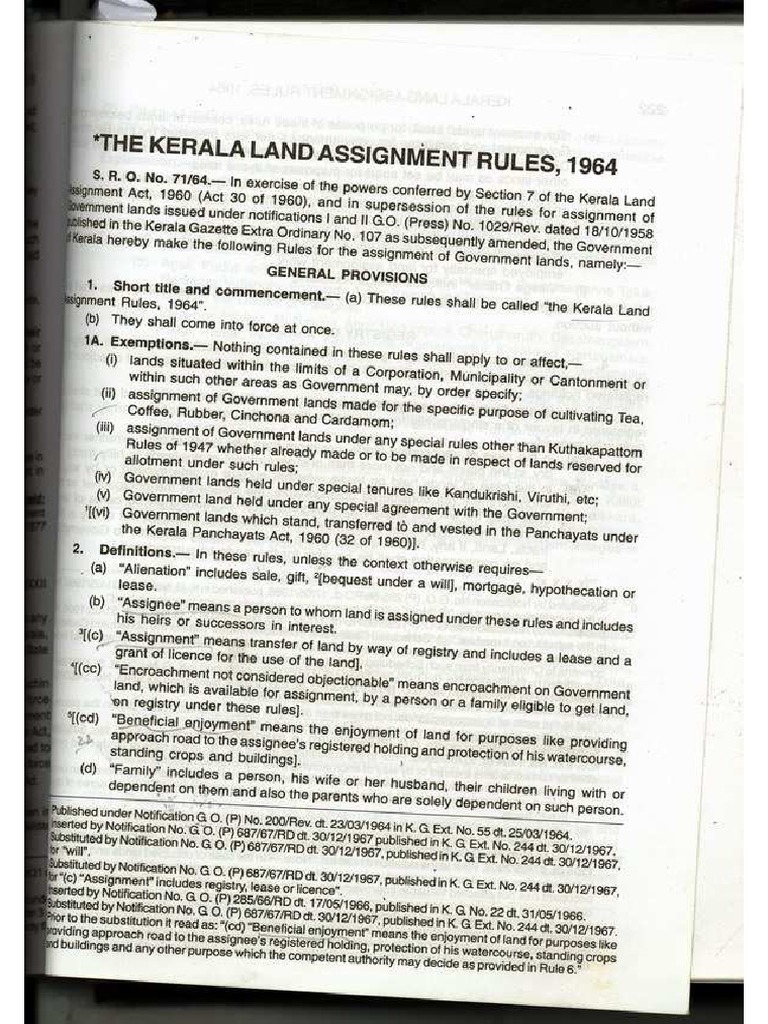 kerala government land assignment act 1960