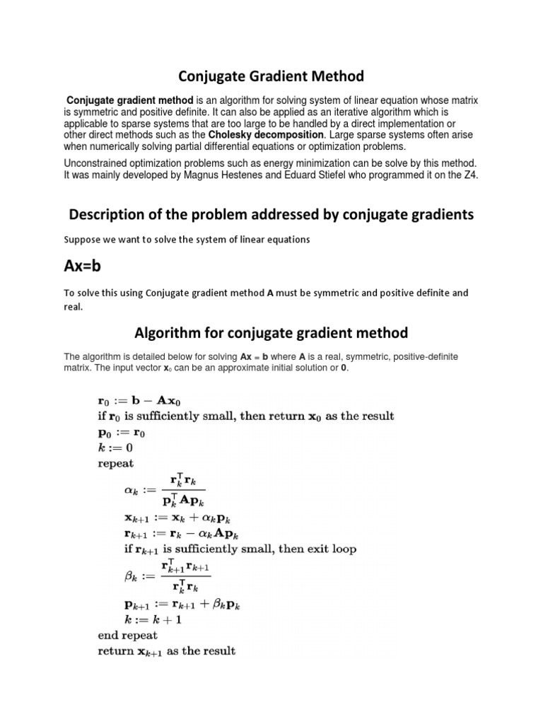 Conjugate Gradient Method Explained | PDF | Mathematical Concepts ...