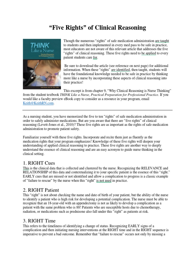 Five Rights of Clinical Reasoning in Nursing | PDF | Nursing | Patient