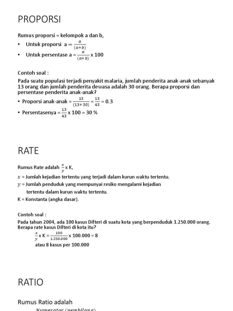Rumus Proporsi, Rate, dan Ratio Penyakit | PDF | Ilmu Sosial | Sains ...