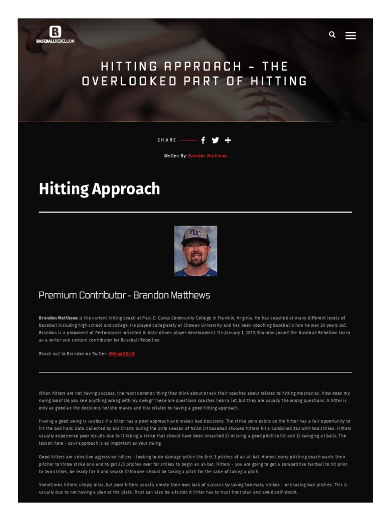 Hitting Approach for Batters | PDF | Batting (Baseball) | Pitcher