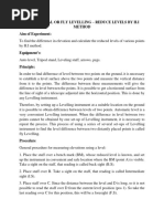 Differential or Fly Levelling - Reduce Levels by H.I Method Aim of Experiment