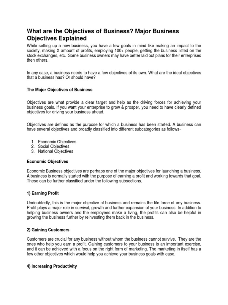 What Are The Objectives Of Business PDF Goal Business
