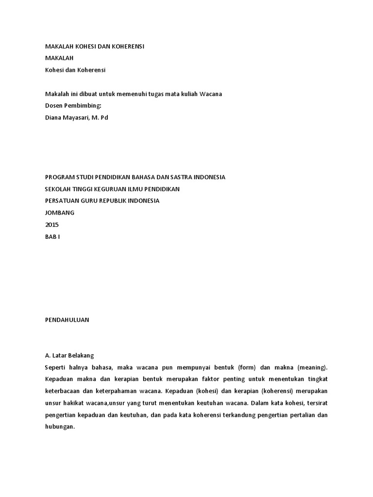 Makalah Kohesi Dan Koherensi Pdf