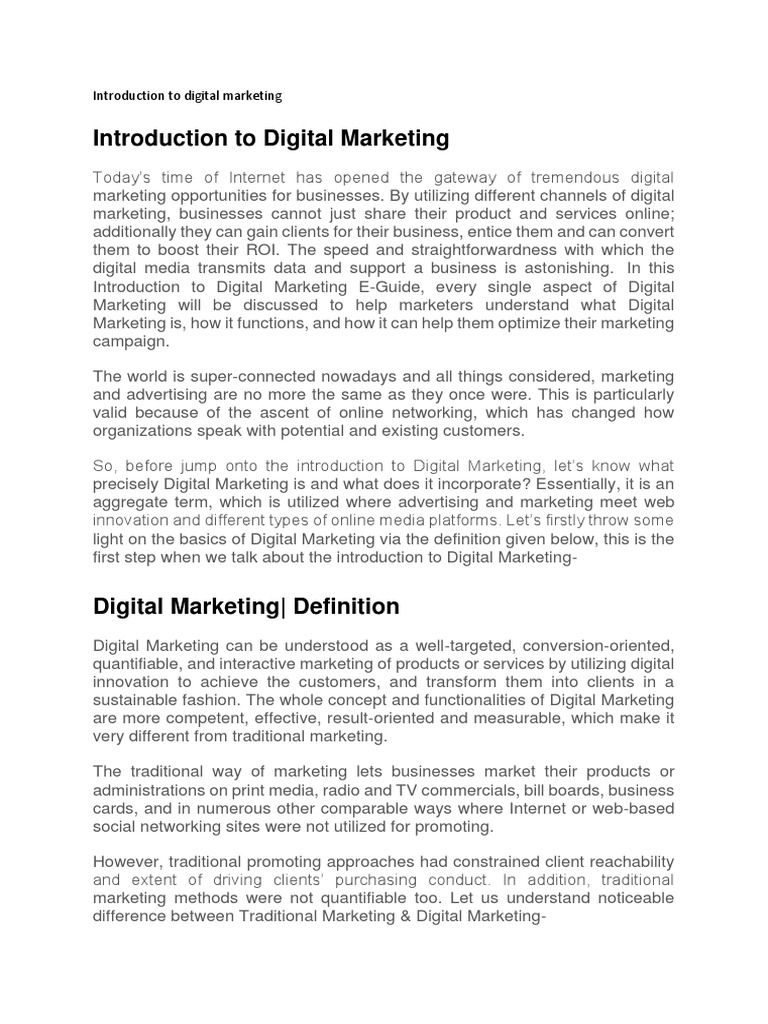 Introduction To Digital Marketing | PDF | Digital Marketing | Social ...