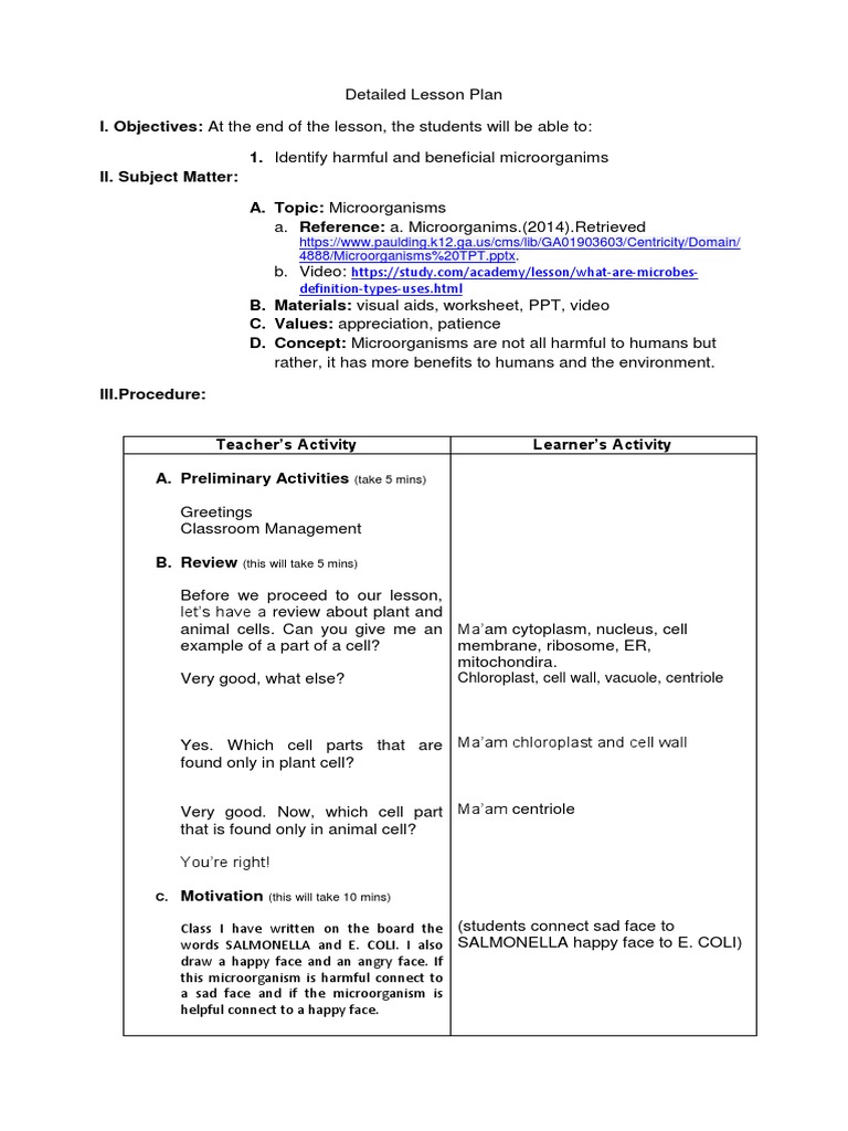 Detailed Lesson Plan in Biology1 | PDF | Microorganism | Bacteria