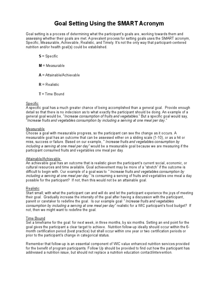 Goal Setting Using The SMART Acronym S Specific M Measurable A