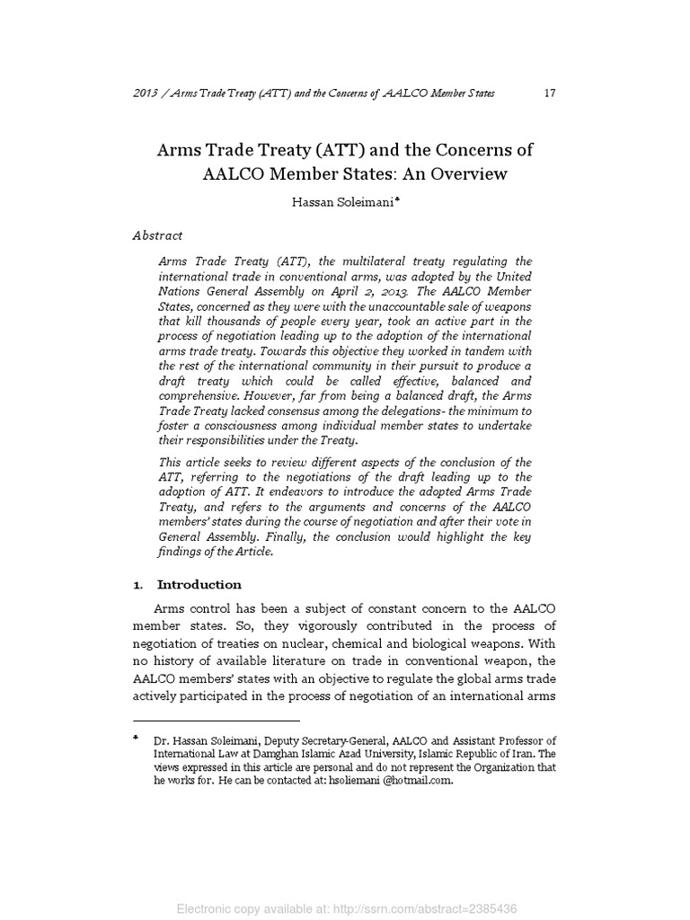 Arms Trade Treaty (ATT) and The Concerns of AALCO Member States An ...