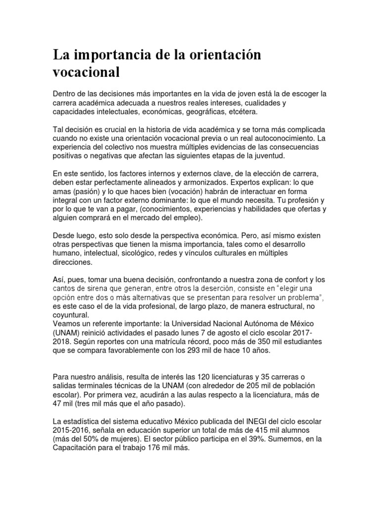 Importancia de la Orientación Vocacional | PDF | Educación avanzada