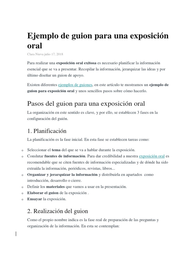 Guion Para Una Exposición Oral Información Planificación
