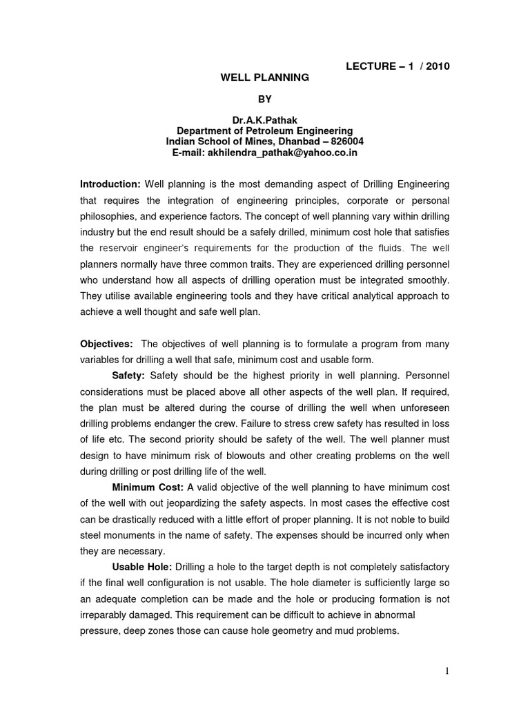 Well Planning in Drilling Engineering | PDF | Casing (Borehole) | Oil Well