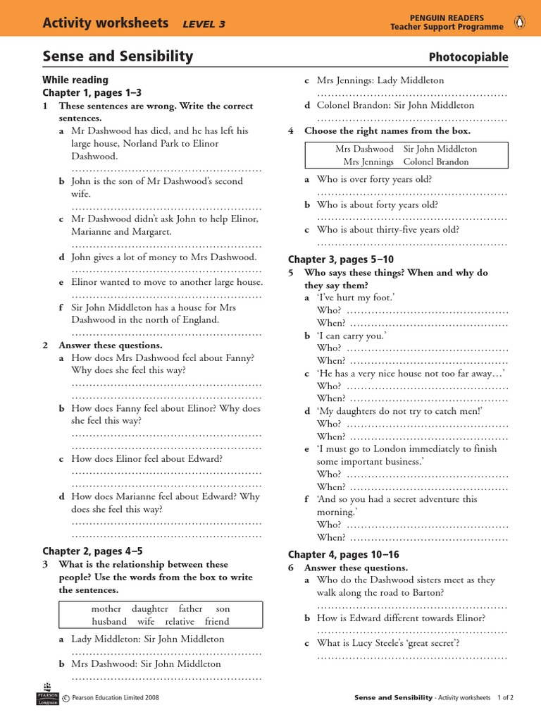 Italy Docenti English Language Teaching 2017 05 Sssg Sense And Sensibility Activities Answerkey Elinor Dashwood Sense And Sensibility