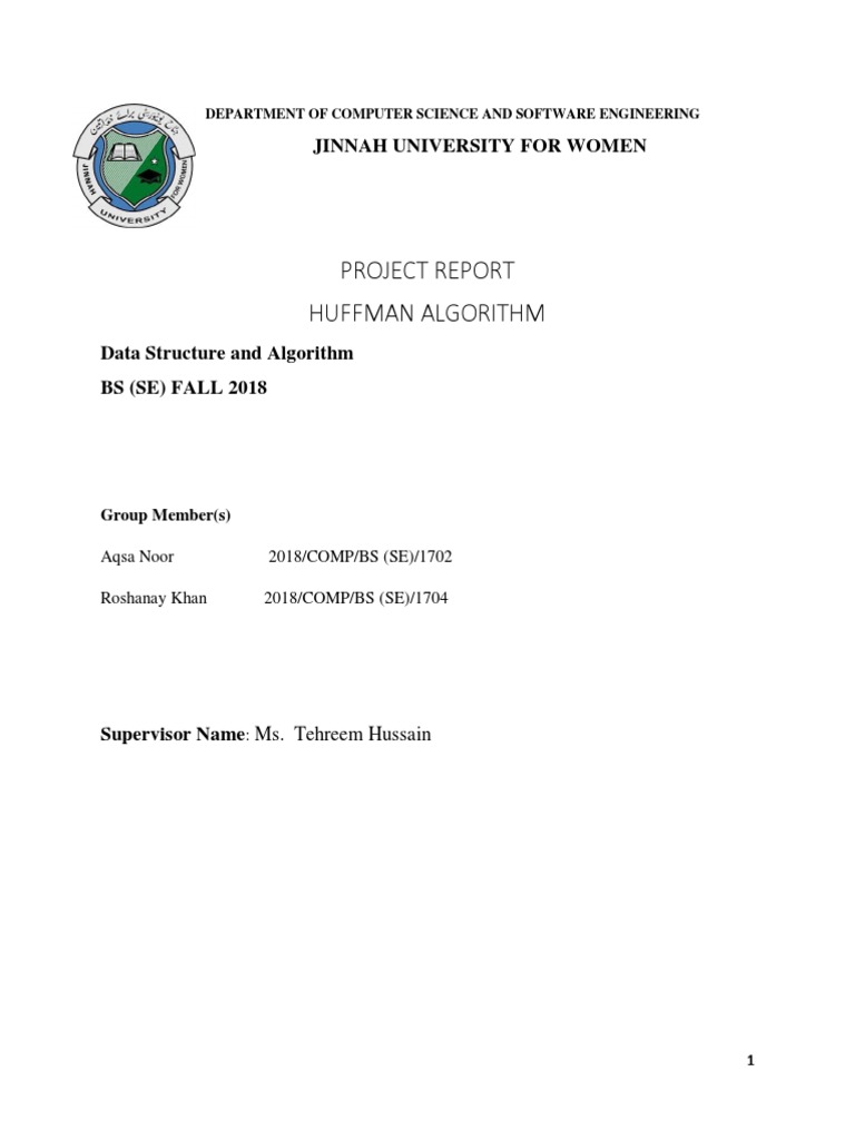 Project Report Huffman Algorithm: Jinnah University For Women ...