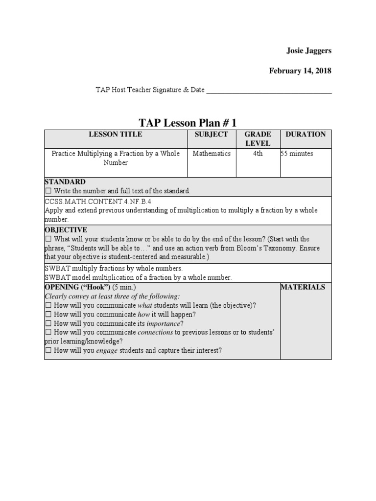 Multiplying Fractions Lesson Plan | PDF | Fraction (Mathematics ...