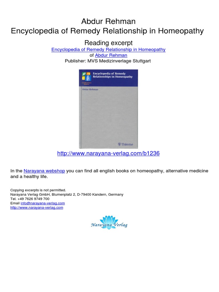 Encyclopedia of Remedy Relationship in Homeopathy Abdur Rehman.01236 ...