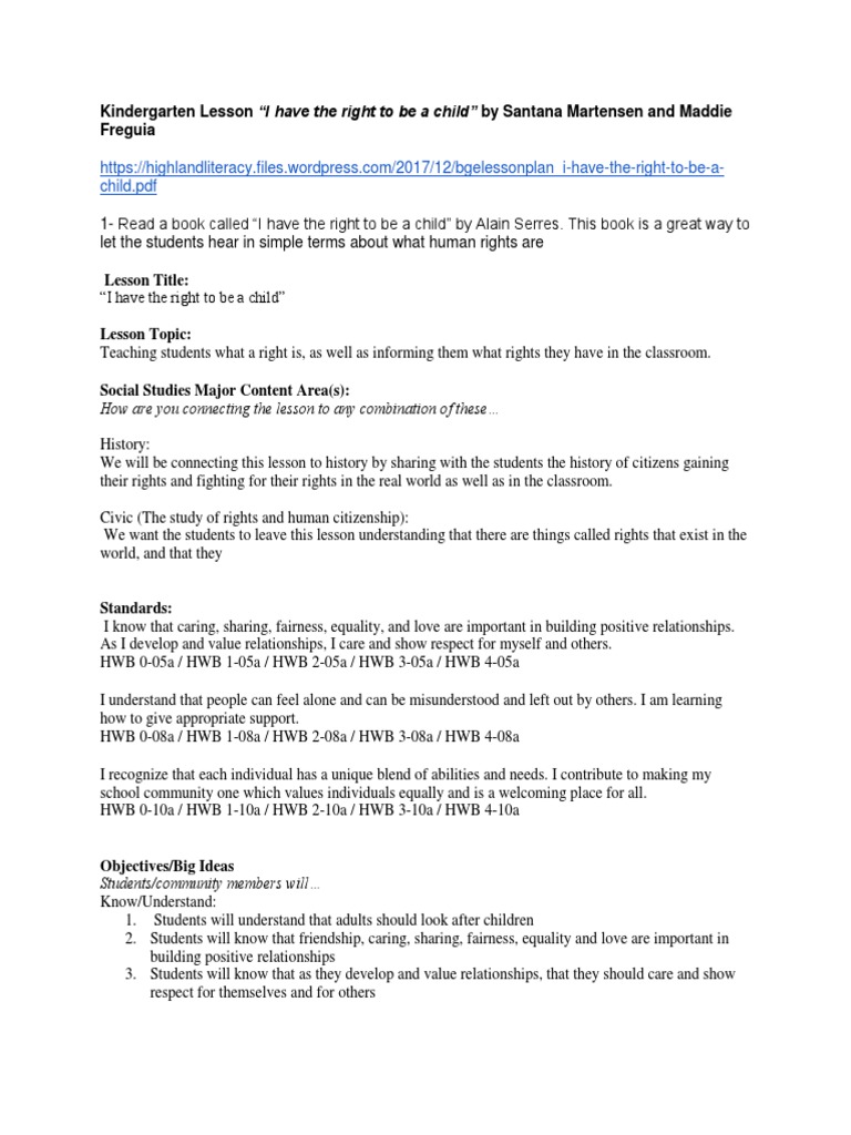 Social Studies Kinder Lesson Plan | PDF | Rights | Teachers