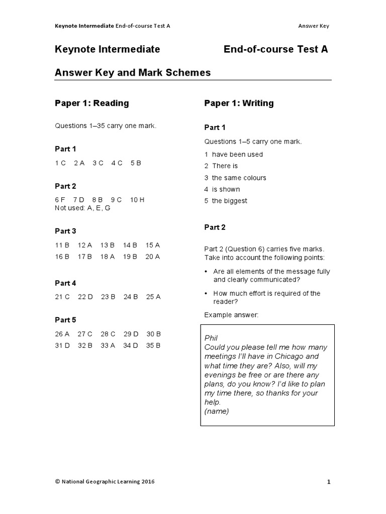 Intermediate End-Of-course TestA AnswerKey | PDF | Vocabulary | Question