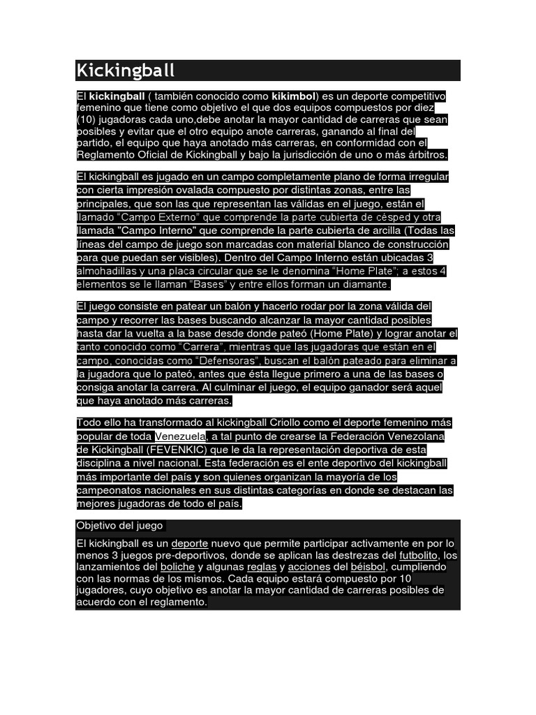 Kickingball: Reglas y Características del Juego | PDF | Lanzador ...