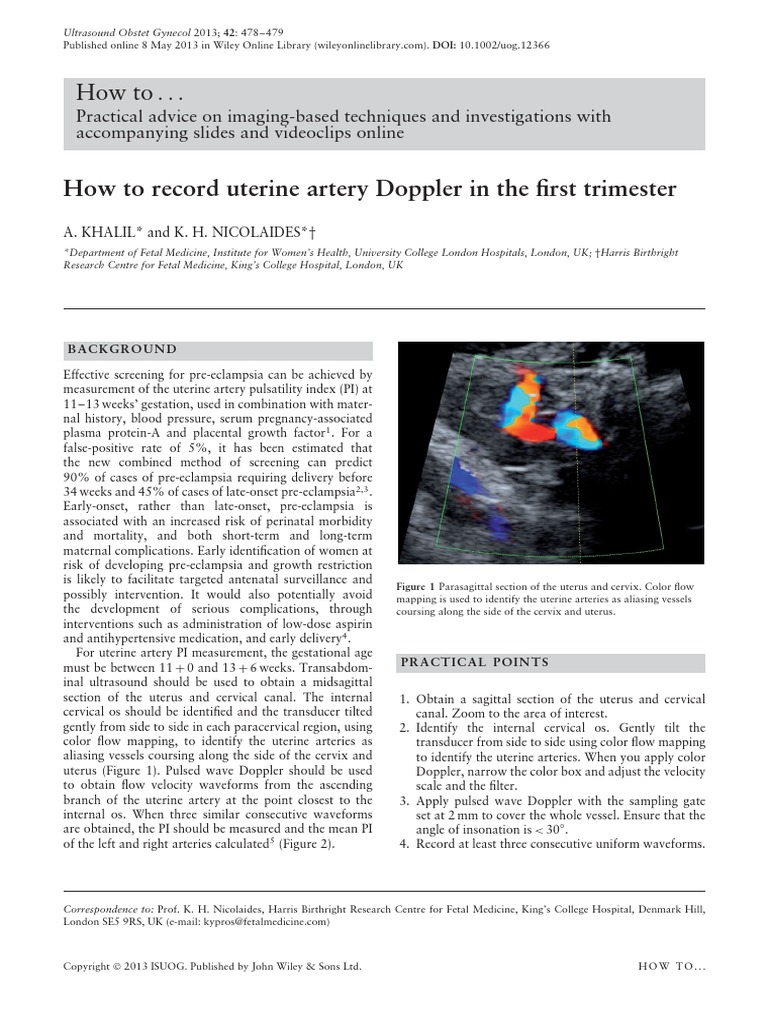 How To Record Uterine Artery Doppler in The First Trimester | PDF ...