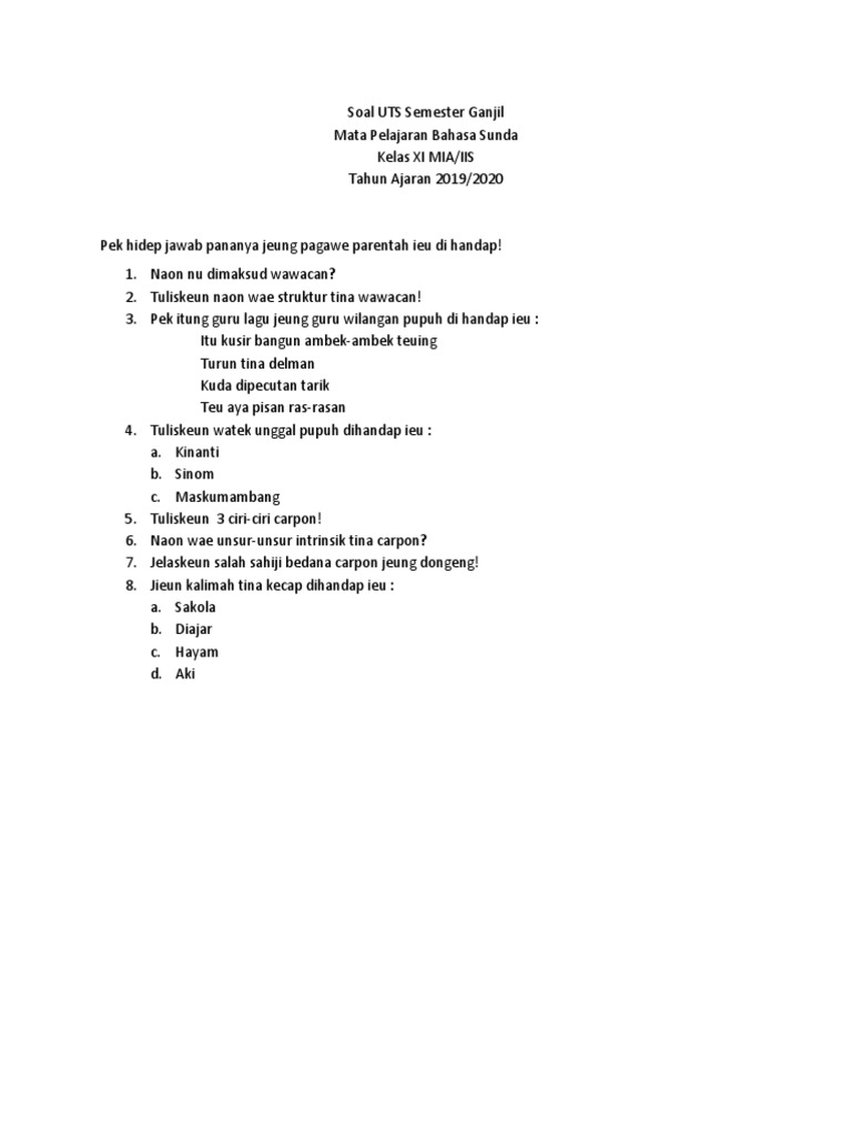 Soal Uts Sunda Gadis Semester Ganjil Pdf