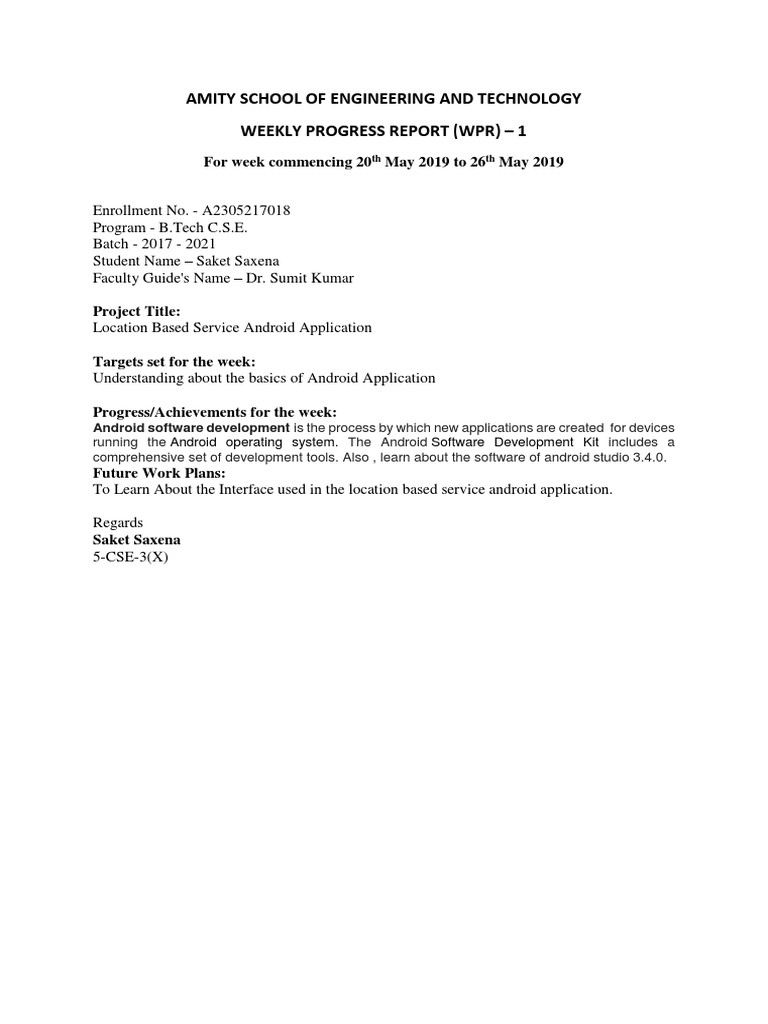 Weekly Progress Report: Android App Development | PDF | Technology ...
