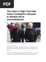 TDs Claim in High Court That Ceann Comhairle's Decision To Disallow Bill Is Unconstitutional