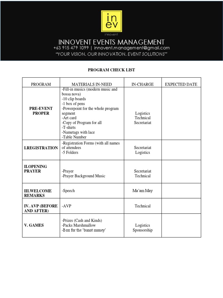 Program Checklist | PDF | Leisure