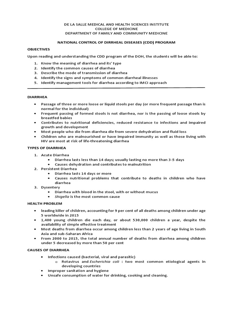 National Control of Dirrheal Diseases (CDD) Program Objectives | PDF ...