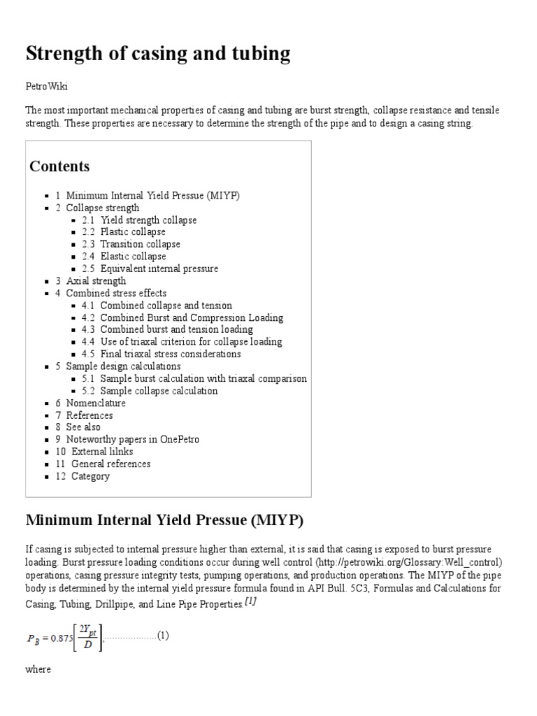 Strength of Casing and Tubing PetroWiki PDF PDF Strength Of