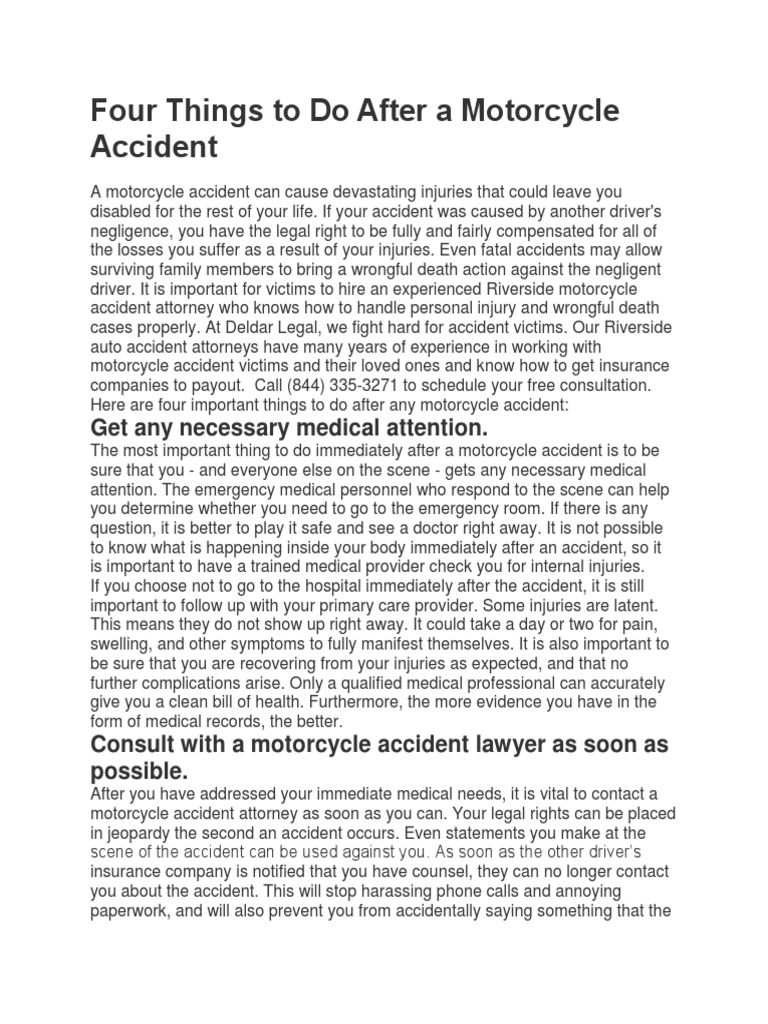 Four Things To Do After A Motorcycle Accident | PDF | Traffic Collision ...