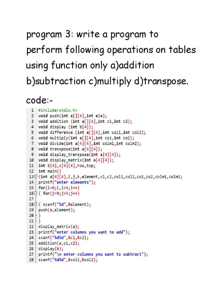 Program 3: Write A Program To Perform Following Operations On Tables ...