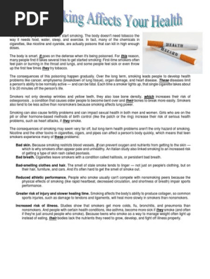 the risks of cigarette smoke reading answers for How Smoking Affects Our Health