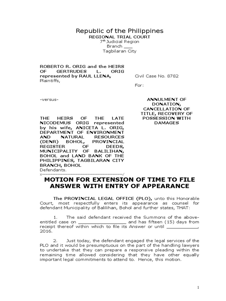 Motion for Extension of Time to Answer | PDF | Lawsuit | Government ...