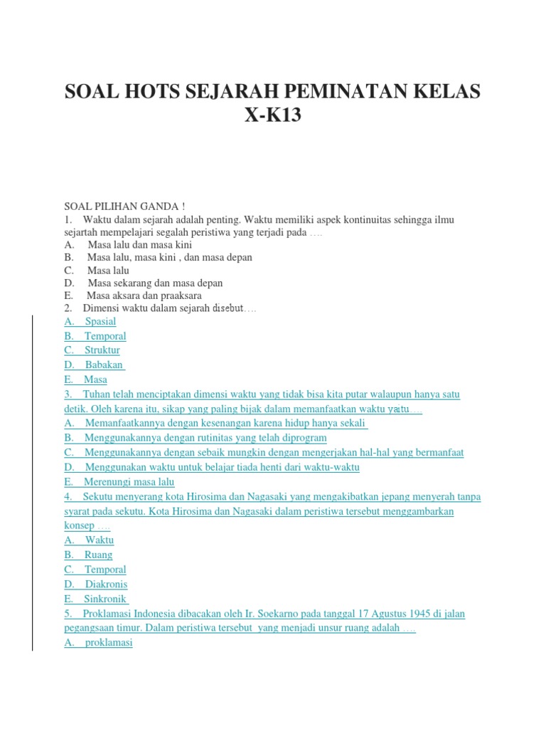 Soal Hots Sejarah Peminatan Kelas X Docx