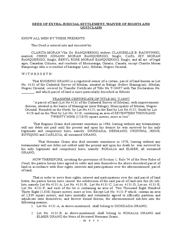 Deed of Extra-Judicial Partition | PDF | Natural Resources Law | Common Law