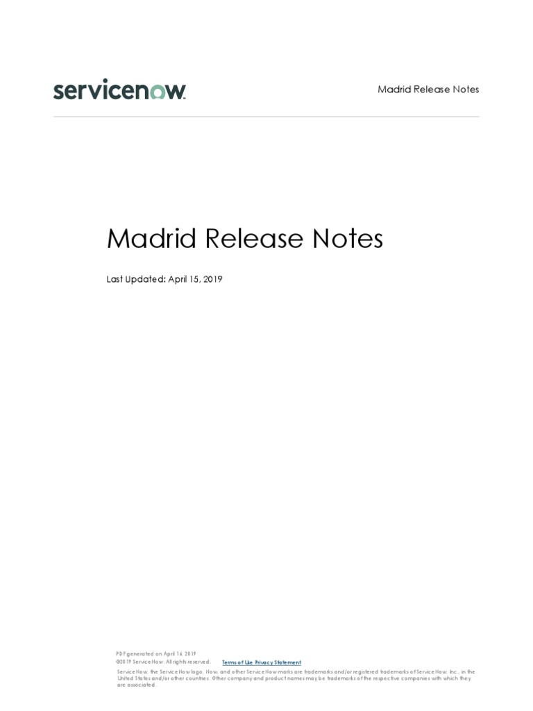 Servicenow Madrid Release Notes Pdf Agile Software Development