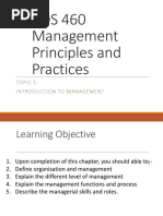 ADS 460 Management Principles and Practices: Topic 1: Introduction To Management